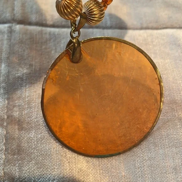 Vintage Tangerine Orange & Gold Pendant Necklace - Picture 4 of 9